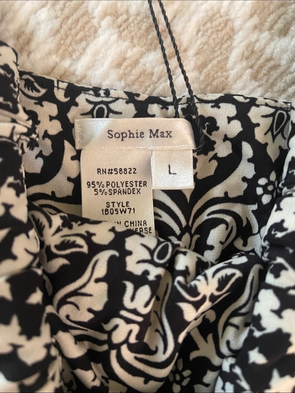Sophie Max Black and Cream Floral-Scroll Dress